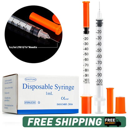 🔥Amazon No.1 Star Products✨SHAOTONG U-100 0.5cc/ml insulin Syringe with Needle, Syringes 31G 0.5cc 1/4 Inch,Hypodermic Needle,Individually Wrapped,100 Pack