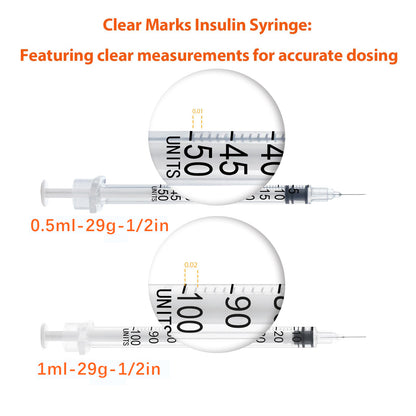 🔥Amazon No.1 Star Products✨SHAOTONG U-100 0.5cc/ml insulin Syringe with Needle, Syringes 29G 0.5cc 1/2 Inch,Hypodermic Needle,Individually Wrapped,100 Pack