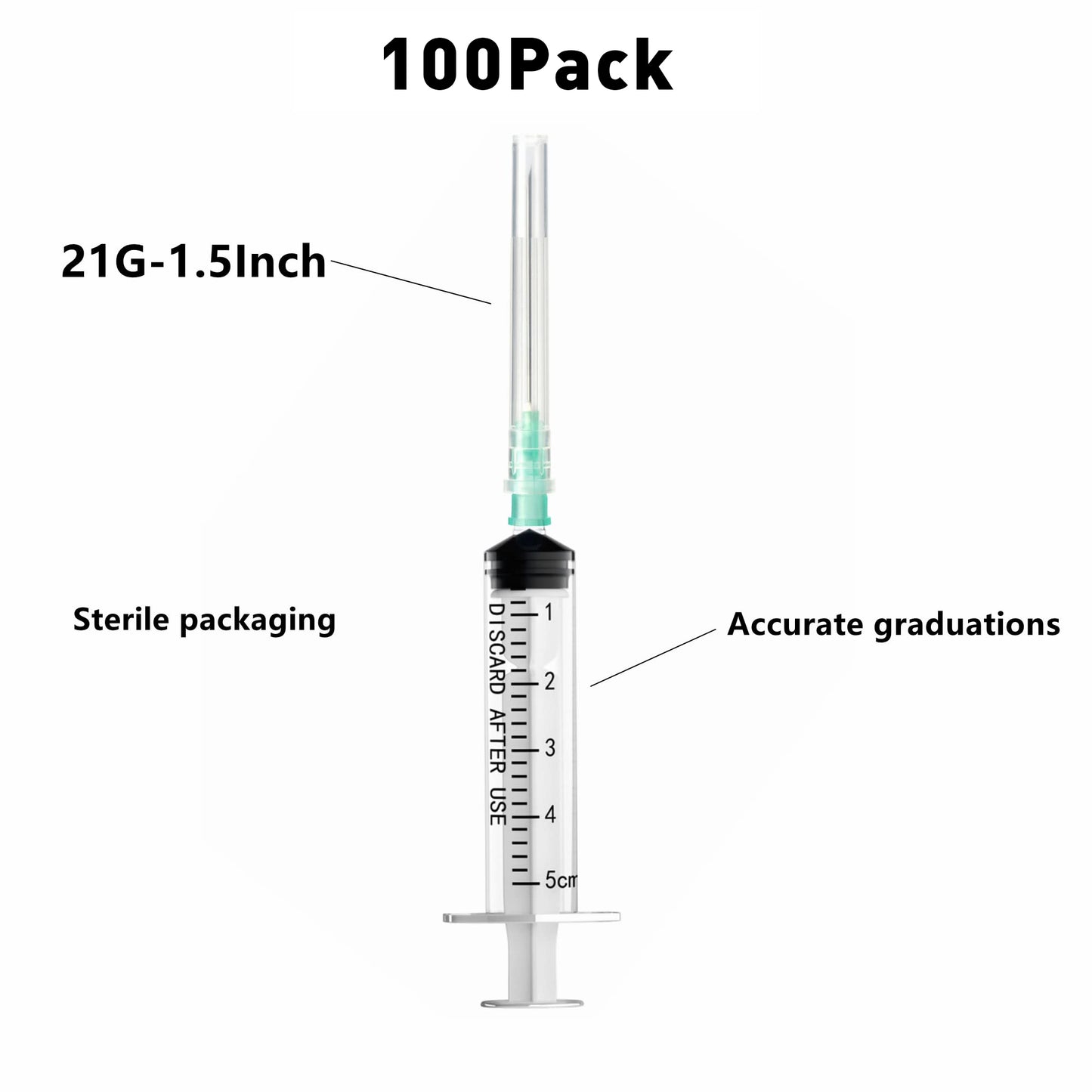 🔥Amazon No.1 Star Products✨SHAOTONG 5ml Syringe with 21G 1.5In Needle - Disposable Individual Packaging Hypodermic Needle