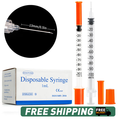 🔥Amazon No.1 Star Products✨SHAOTONG U-100 0.5cc/ml insulin Syringe with Needle, Syringes 31G 0.5cc 1/4 Inch,Hypodermic Needle,Individually Wrapped,100 Pack