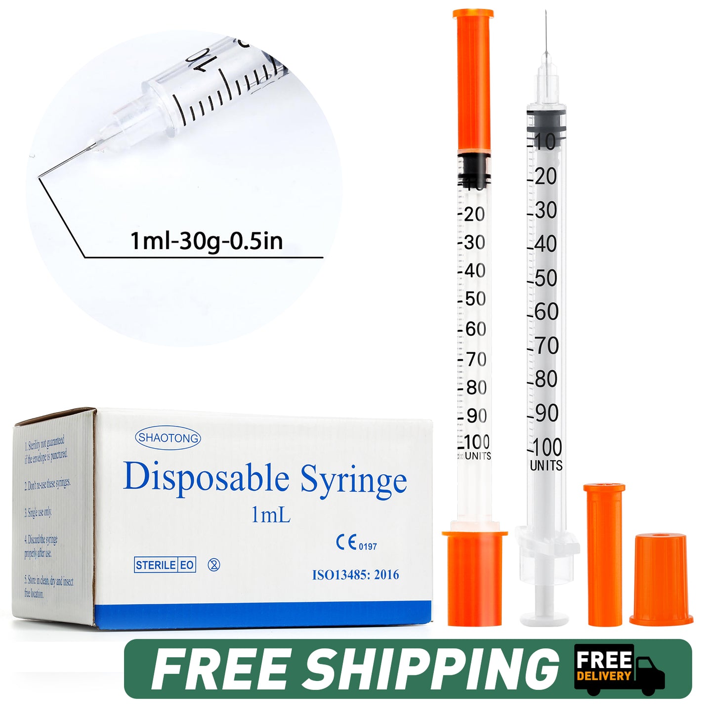 🔥Amazon No.1 Star Products✨SHAOTONG U-100 0.5cc/ml insulin Syringe with Needle, Syringes 29G 0.5cc 1/2 Inch,Hypodermic Needle,Individually Wrapped,100 Pack