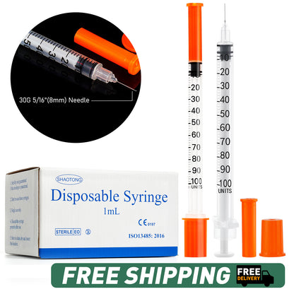 🔥Amazon No.1 Star Products✨SHAOTONG U-100 1cc/ml insulin Syringe with Needle, Syringes 30G 1cc 1/2 Inch,Hypodermic Needle,Individually Wrapped,100 Pack