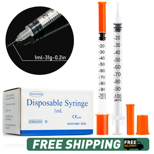 🔥Amazon No.1 Star Products✨SHAOTONG U-100 1cc/ml insulin Syringe with Needle, Syringes 31G 1cc 5/16 Inch,Hypodermic Needle,Individually Wrapped,100 Pack