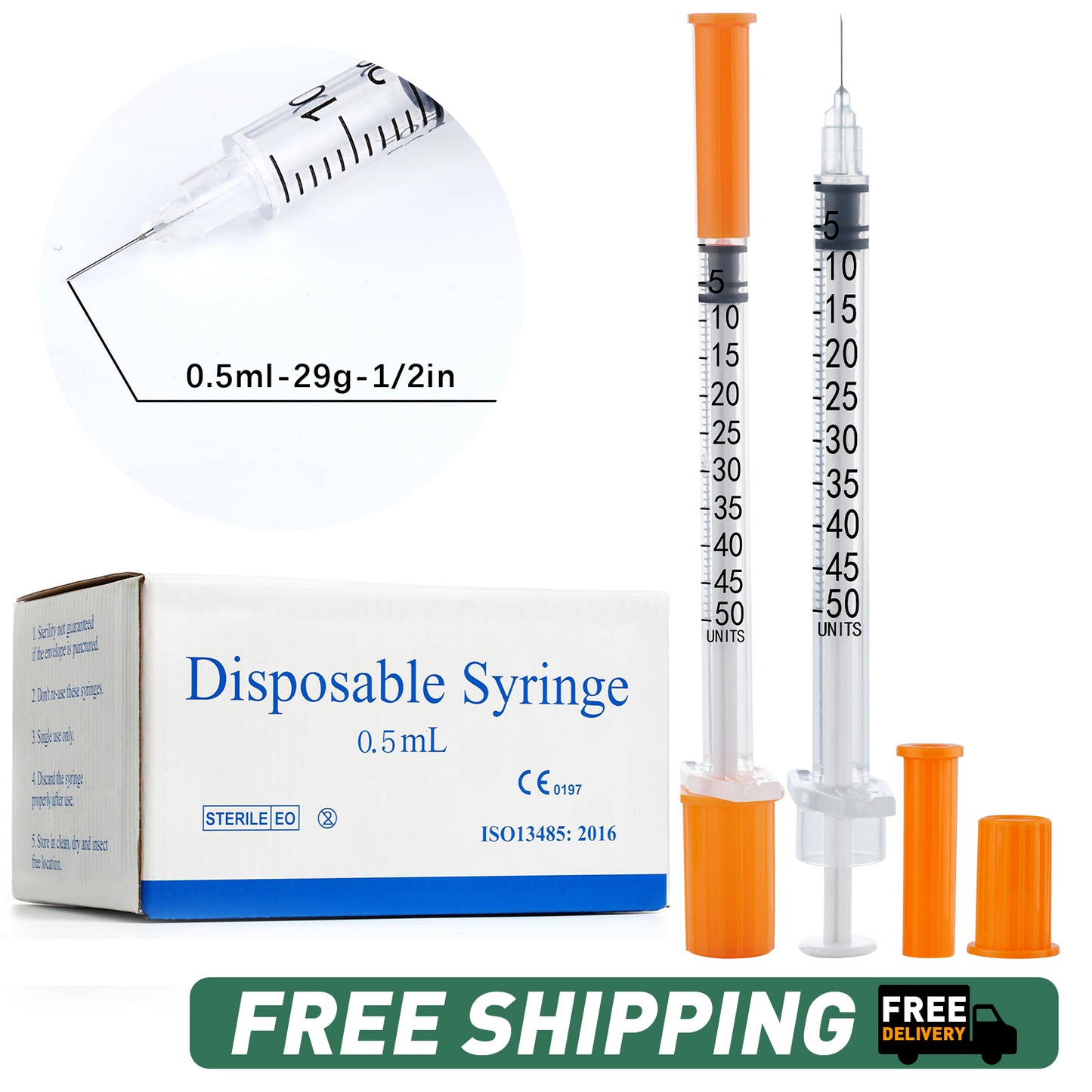 🔥Amazon No.1 Star Products✨SHAOTONG U-100 0.5cc/ml insulin Syringe with Needle, Syringes 31G 0.5cc 1/2 Inch,Hypodermic Needle,Individually Wrapped,100 Pack