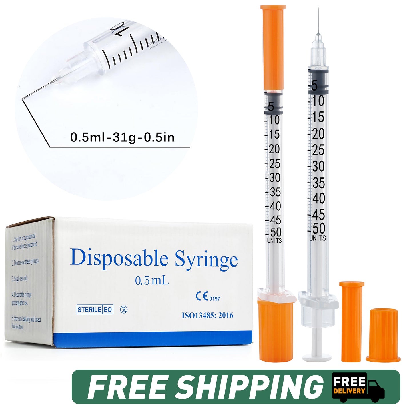 🔥Amazon No.1 Star Products✨SHAOTONG U-100 1cc/ml insulin Syringe with Needle, Syringes 30G 1cc 1/2 Inch,Hypodermic Needle,Individually Wrapped,100 Pack